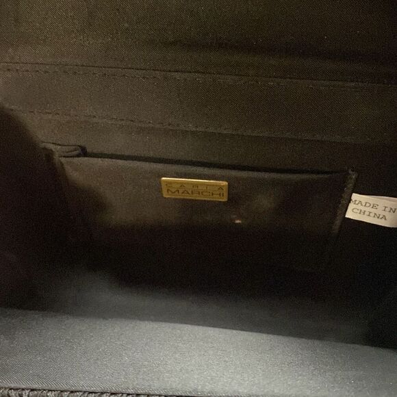 Carla Marchi clutch evening bag black bow prom wedding satin - Picture 7 of 9